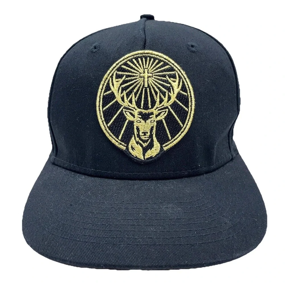 Yagermeister Hat Cap Snapback Black Gold Logo Flat Bill Liquor‎ Beer Yager Bar